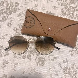 Ray-Ban Jack Gold Metal Frame Round Hexagon Brown Gradient Lens Unisex RB3565